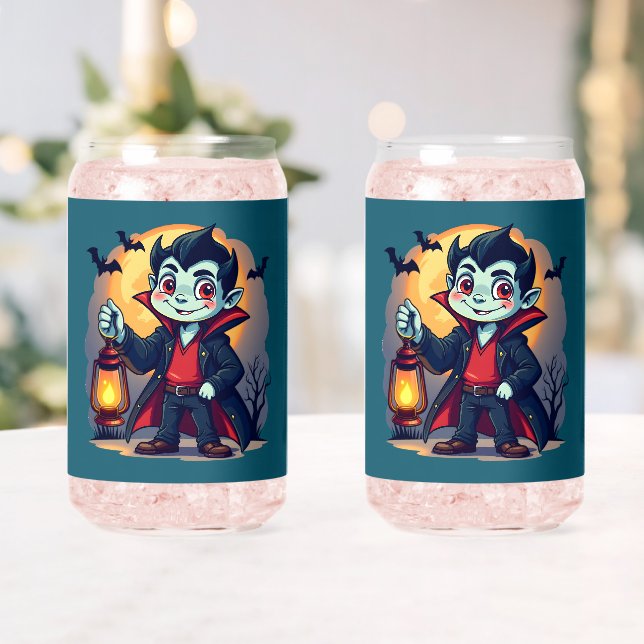 Cute Vampire with Lantern Kawaii Halloween Can Glass (Insitu (Wedding))