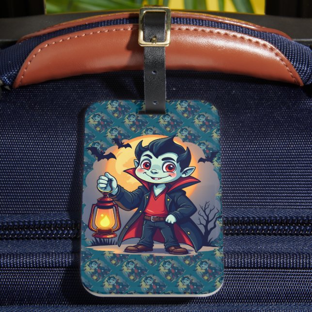 Cute Vampire with Lantern Kawaii Halloween Luggage Tag (Front Insitu 2)