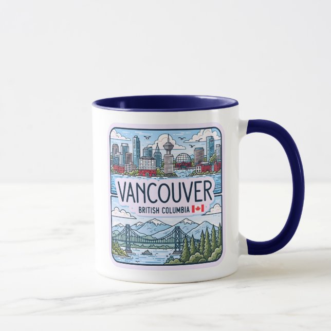 Cute Vancouver BC Canada Skyline Cityscape Pastel  Mug (Right)