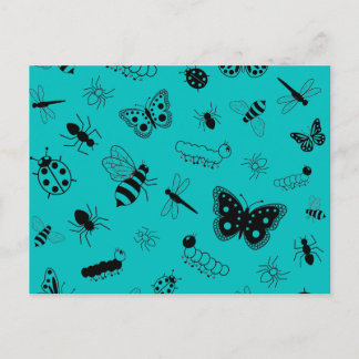 Cute Vector Bugs & Butterflies (Teal Background) Postcard