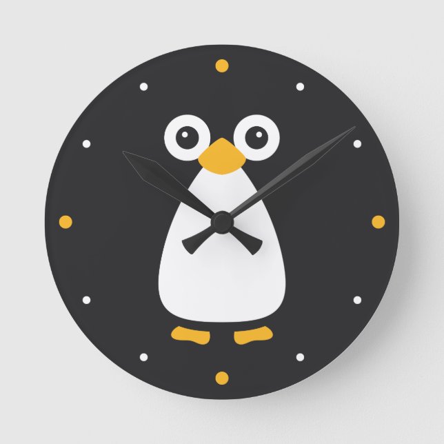 Cute Vector Penguin Round Clock (Front)