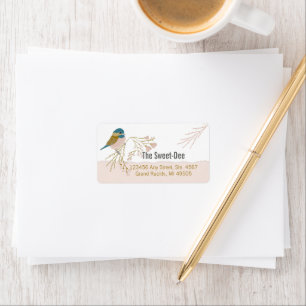 Cute Vector Pink Gold Chickadee Bird Hearts Label