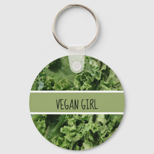Cute Vegan Girl Green Kale Key Ring