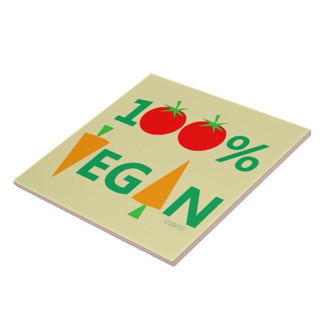 Cute Vegan Humour Colourful Cartoon Veggies Tile (Side)