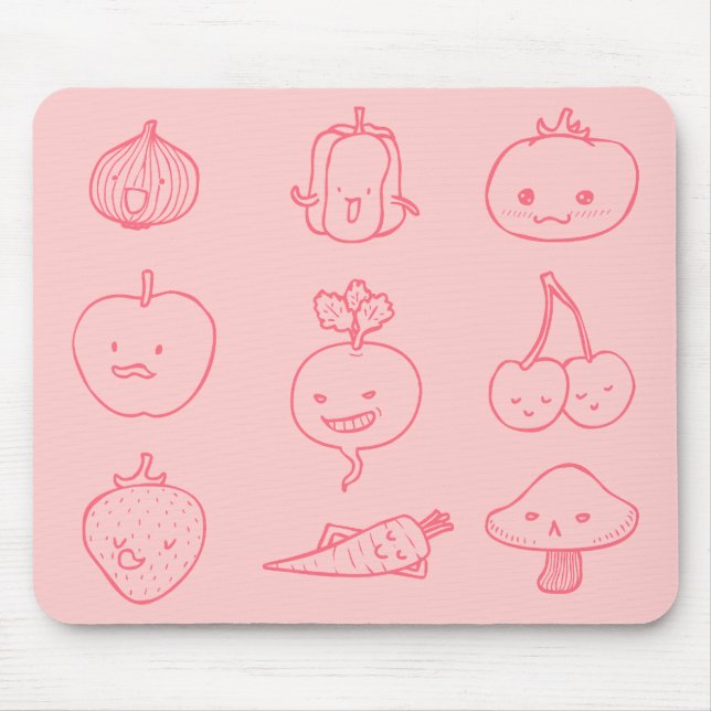 Cute Vegan Life Doodle Art Mousepad (Front)