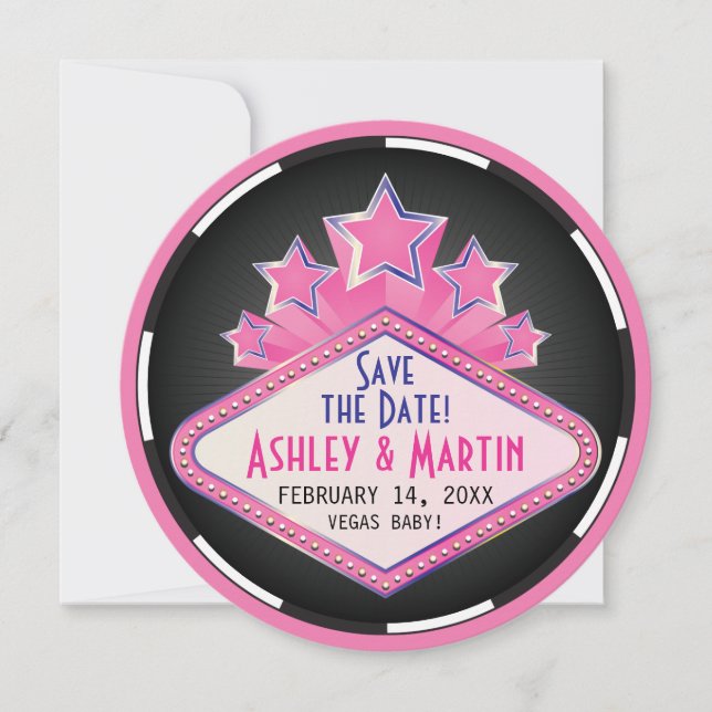 Cute Vegas Casino Destination Wedding Save Date (Front)