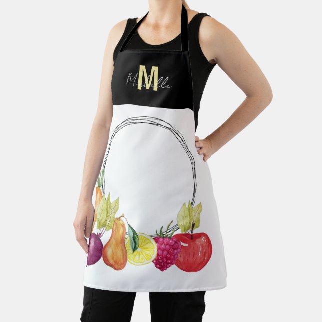 Cute Veggies and Fruits Monogrammed Apron (Insitu)