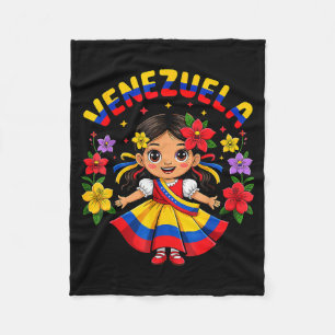 Cute Venezuela Girl Kids Traditional Dress Colorfu Fleece Blanket