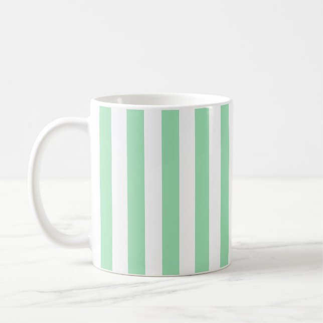 Cute Vertical Stripes Mint Green White Striped     Coffee Mug (Left)