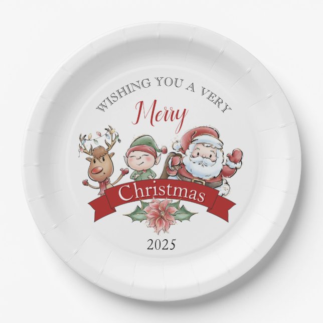 Cute Very Merry Christmas Personalised Paper Plate (Front)