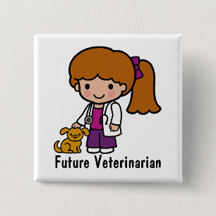 Cute Veterinarian Girl with puppy 15 Cm Square Badge