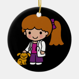 Cute Veterinarian Girl with puppy Ceramic Tree Decoration