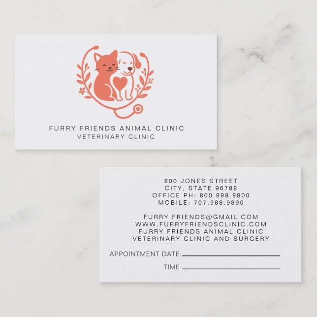 Cute Veterinarian Logo Appointment And Business Card (Front/Back)