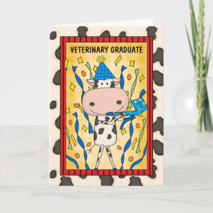 Cute Veterinary Medicine Graduate Cartoon Cow Card