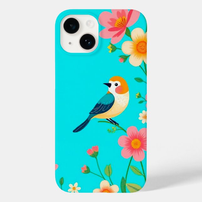 Cute Vibrant Bird Blue Everyday Protection Grip Case-Mate iPhone Case (Back)