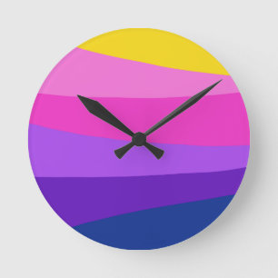 Cute Vibrant Colourful Design Blue Pink Yellow Round Clock