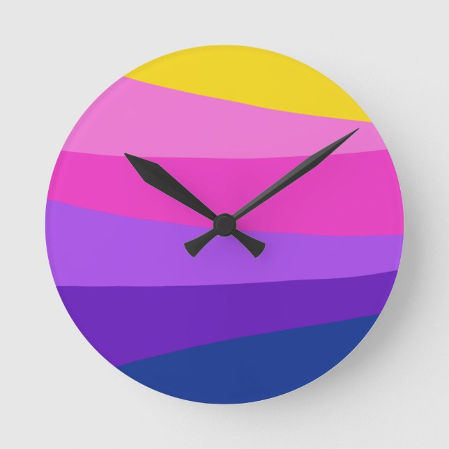 Cute Vibrant Colourful Design Blue Pink Yellow Round Clock (Front)