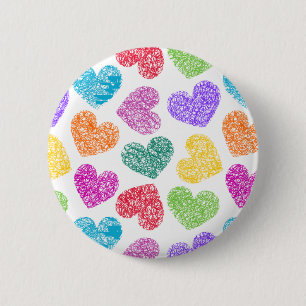Cute Vibrant Doodled Heart Valentine's Day Pattern 6 Cm Round Badge
