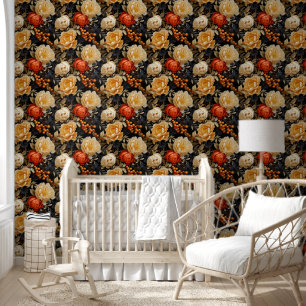 Cute Vibrant Orange White Peonies Chic Floral Wallpaper