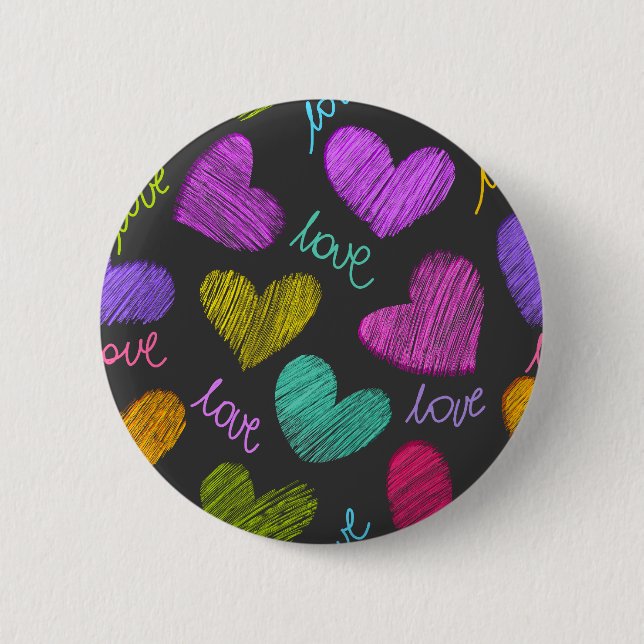 Cute Vibrant Scribbled Hearts with Love Script 6 Cm Round Badge (Front)