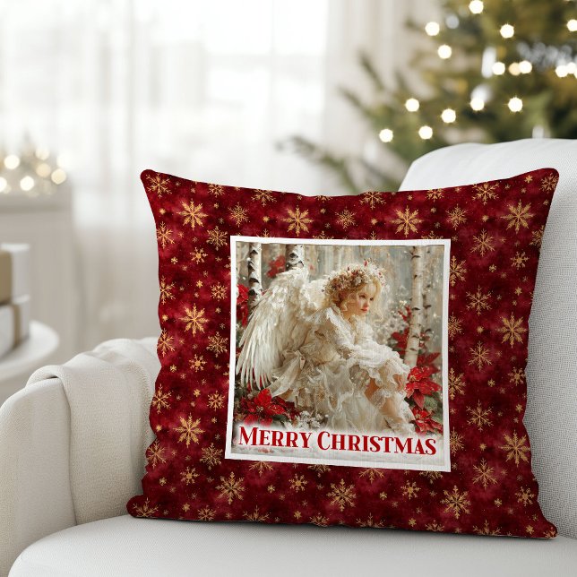 Cute Victorian Angel Red Gold Holiday Accent Xmas Cushion (Cute Victorian Angel Red Gold Holiday Accent Christmas Pillow

)