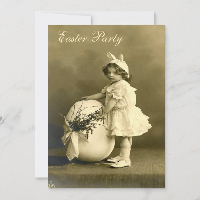 Cute Victorian Bunny Girl & Egg Easter Party Invitation (Front)