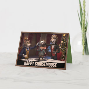 Cute Victorian cats and dog Christmas Card