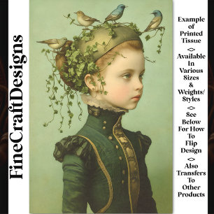 Cute Victorian Girl & Vines & Birds BD9 Decoupage Tissue Paper