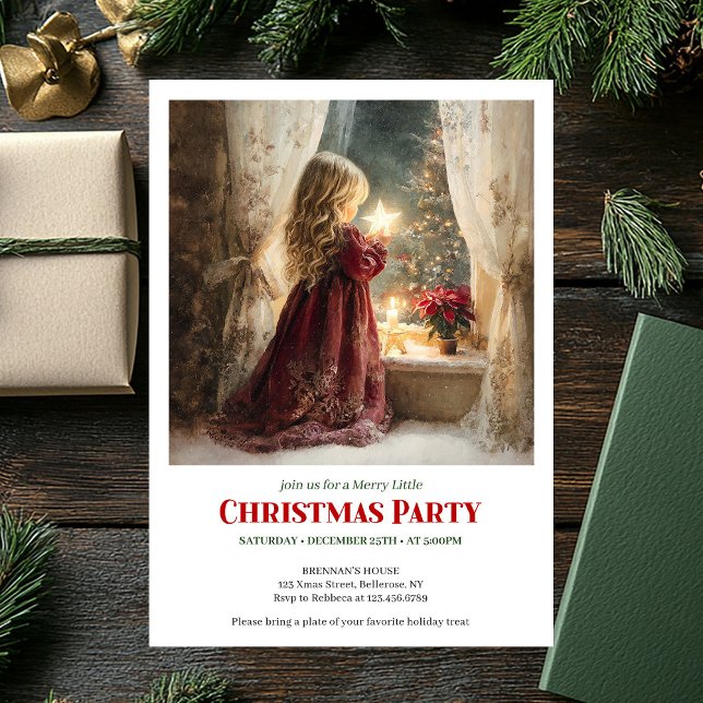Cute Victorian Little Girl Awaiting Santa Editable Invitation (Cute Victorian Little Girl Awaiting Santa Editable Invite)