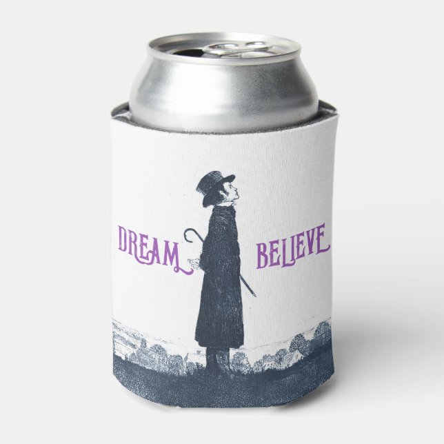 Cute Victorian Man Dream Believe Quote Can Cooler (Can Front)