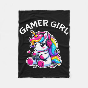 Cute Video Game Gaming Unicorn Gamer Girl 1 Fleece Blanket