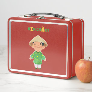 Cute Vietnamese "Xin Chào!" Red Lunch Box