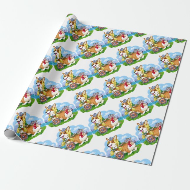 Cute Viking Corgi! Wrapping Paper (Unrolled)