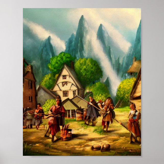 Cute Village Digital Art Poster #01 (Front)