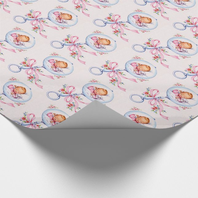 cute vinatge new baby,baby shower wrapping paper (Corner)