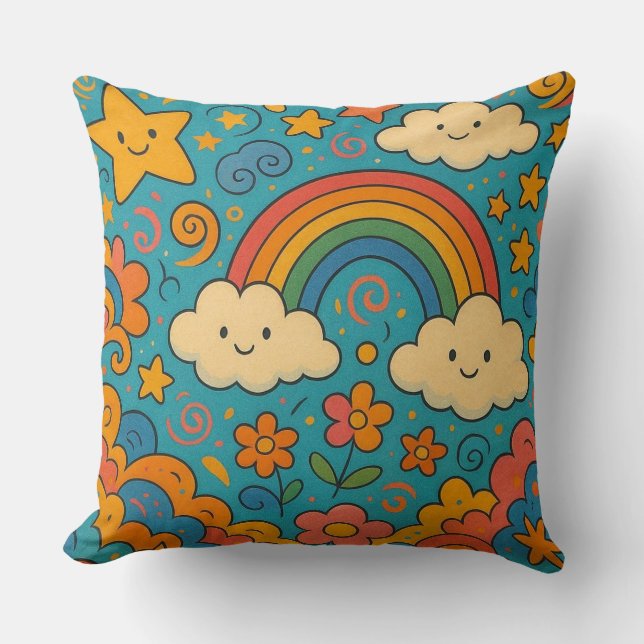 Cute Vintage Aesthetic Pattern Pillow 🌈✨🌸 (Front)