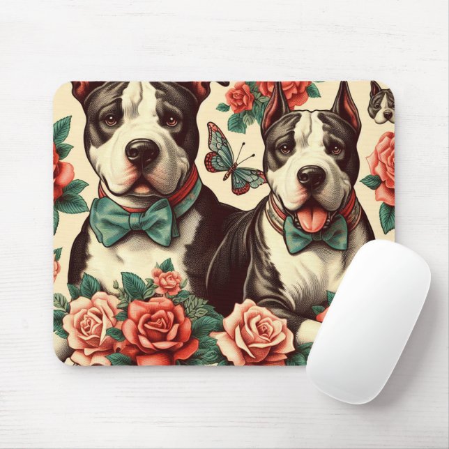 Cute Vintage American Pit Bull Terrier  Mouse Pad (With Mouse)