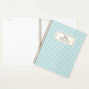 Cute Vintage Aqua Blue Gingham Plaid Personalised Planner