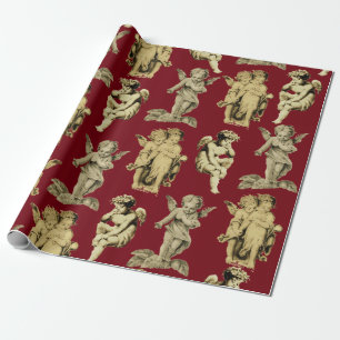 Cute Vintage Baby Cherub Cupid Angels Red Wrapping Paper