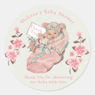 Cute Vintage Baby Girl Pink Bootie Baby Shower Classic Round Sticker