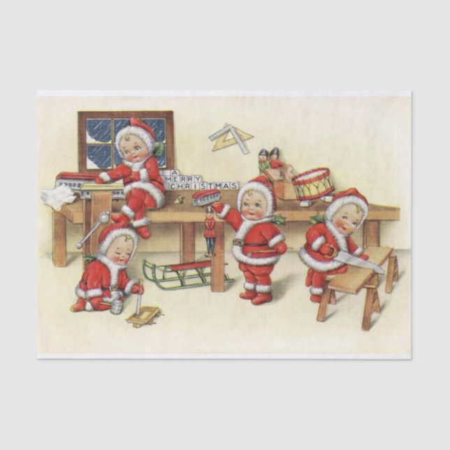 Cute Vintage Baby Santa Illustration Tissue Paper (Front)