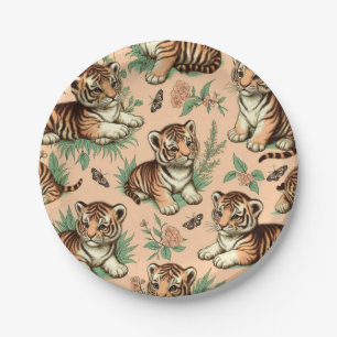 Cute Vintage Baby Tiger Pattern Paper Plate