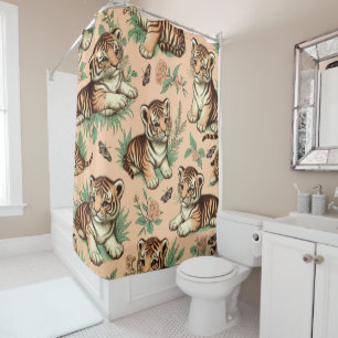Cute Vintage Baby Tiger Pattern Shower Curtain