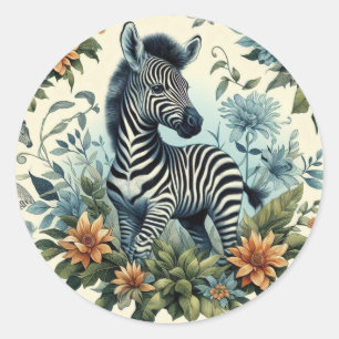 Cute Vintage Baby Zebra Watercolor Classic Round Sticker