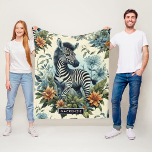 Cute Vintage Baby Zebra Watercolor Fleece Blanket