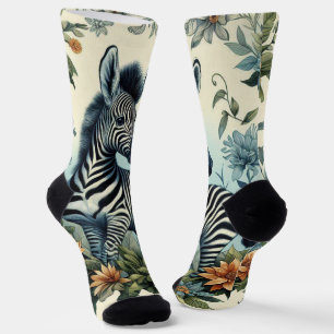 Cute Vintage Baby Zebra Watercolor Socks