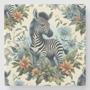 Cute Vintage Baby Zebra Watercolor Stone Coaster