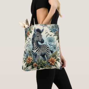 Cute Vintage Baby Zebra Watercolor Tote Bag
