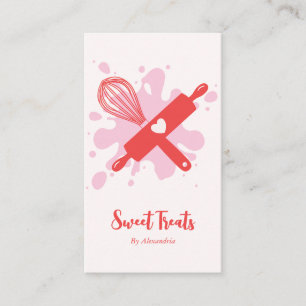 Cute Vintage Bakery Rollin Pin & Whisk Pink Busin Business Card