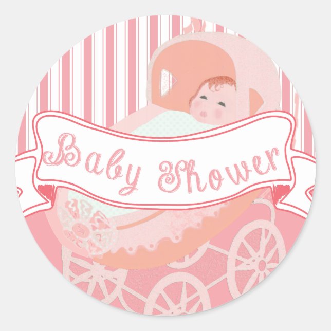 Cute Vintage Banner Baby Girl Shower Sticker (Front)